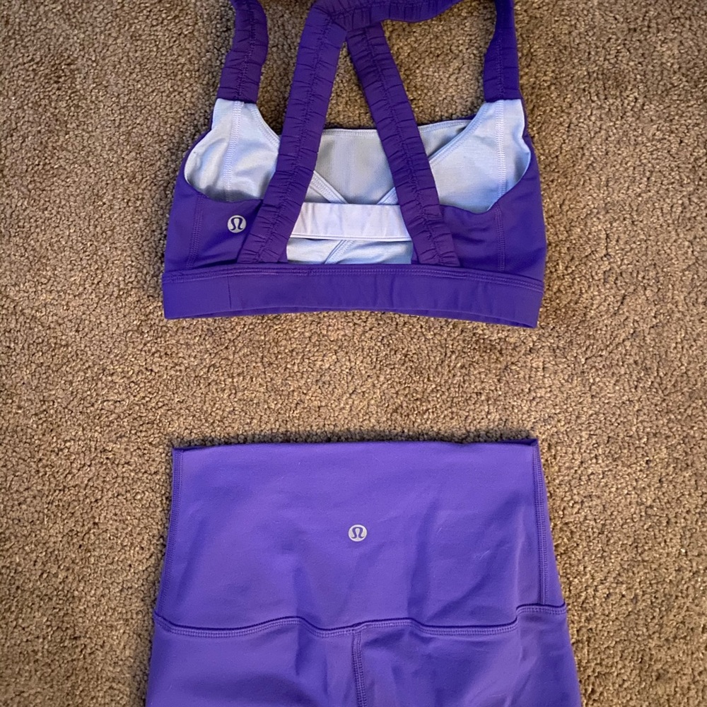 Lululemon purple sports bra and capri leggings